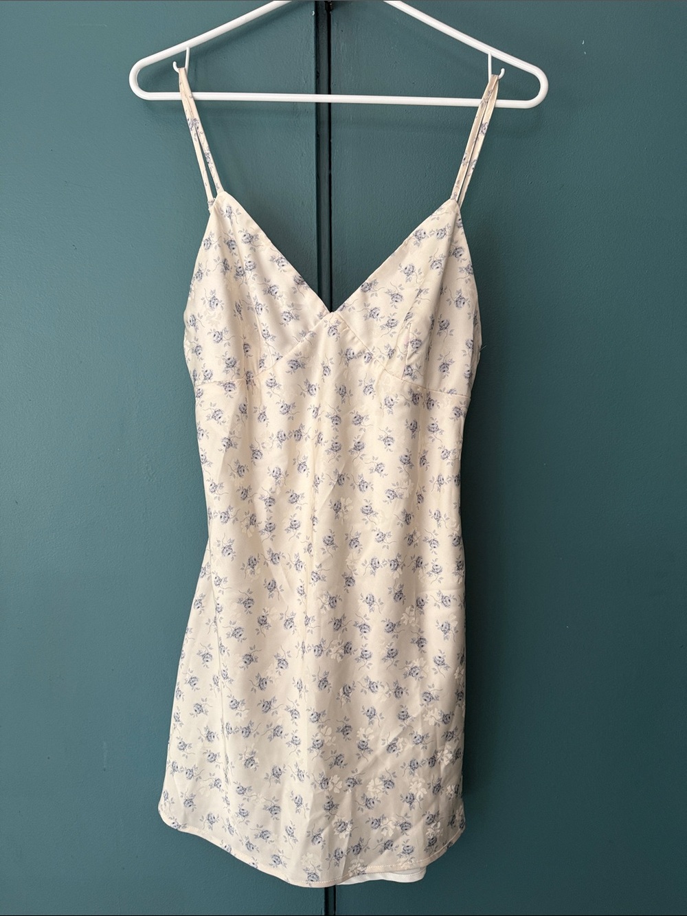 Storia Cream Slip Dress with Blue Floral Print
